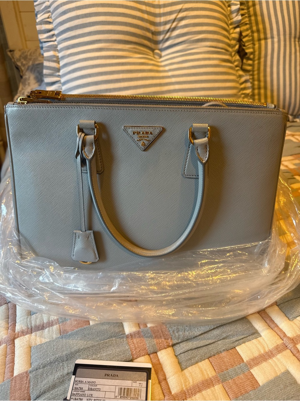 Prada Light Gray Saffiano Double-Zip Satchel